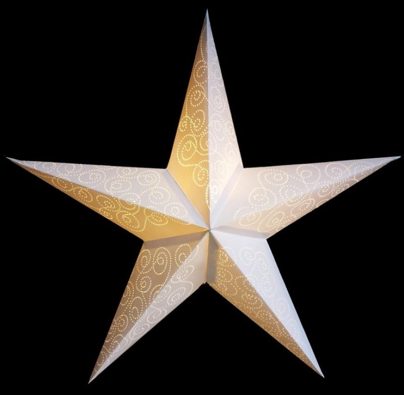 SIRIUS weiß mit ausgestanzten Spiralen , faltbarer Leuchtstern, Weihnachtsstern aus Papier mit 5 Zacken, 60 cm